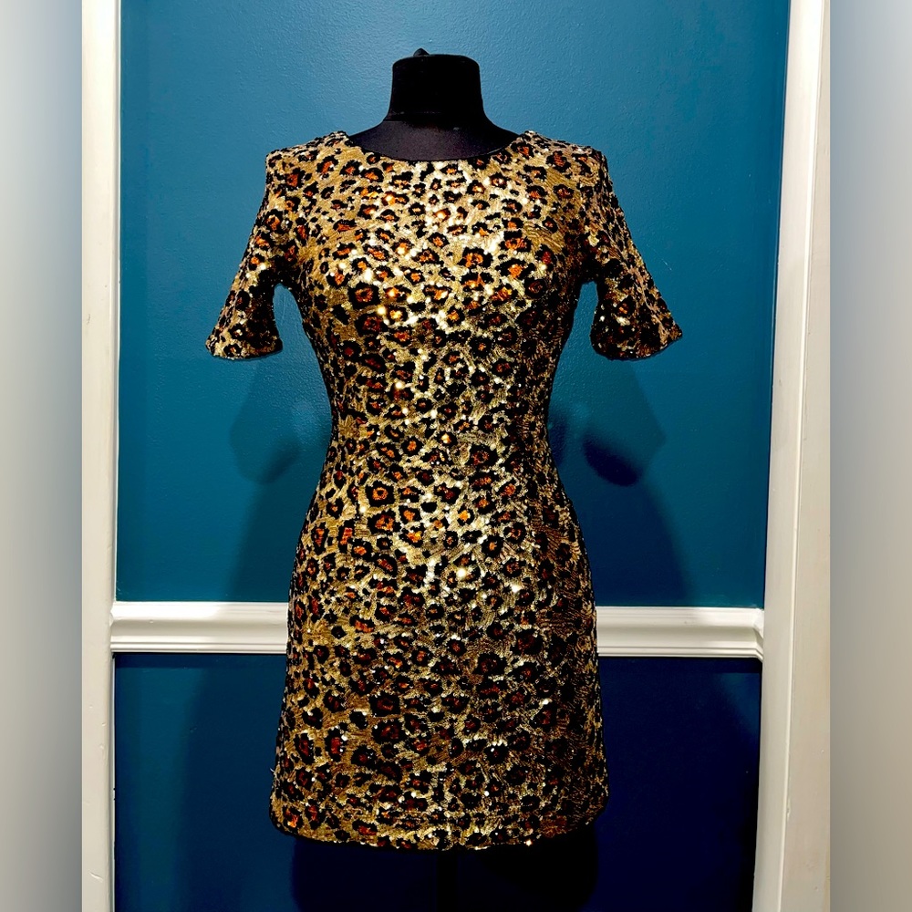 French Connection animal print squin mini dress
